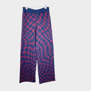 Daydreamer Wide Leg Pant Women's Size M Ankle Knit Stretch Blue Burgundy